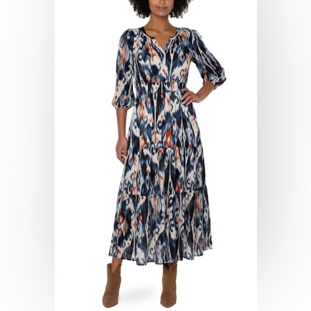Liverpool Allover Ikat Print Maxi Dress NWT